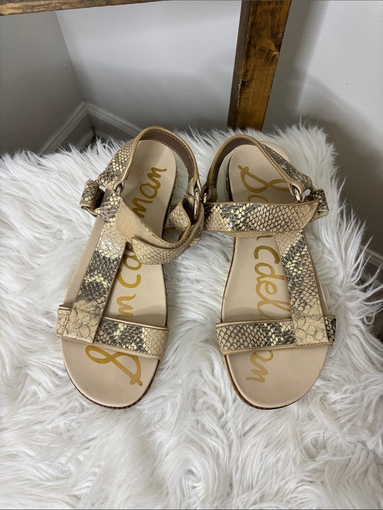 Sam Edelman Shoes - Sam Edelman Beige Snake-Print Leather Strap Sandals Size 7